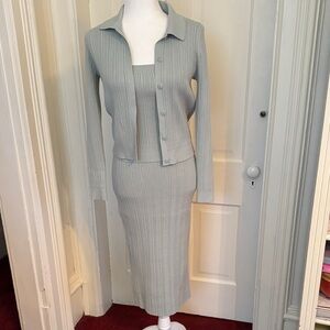 Marled Light Gray Ribbed Skirt Set